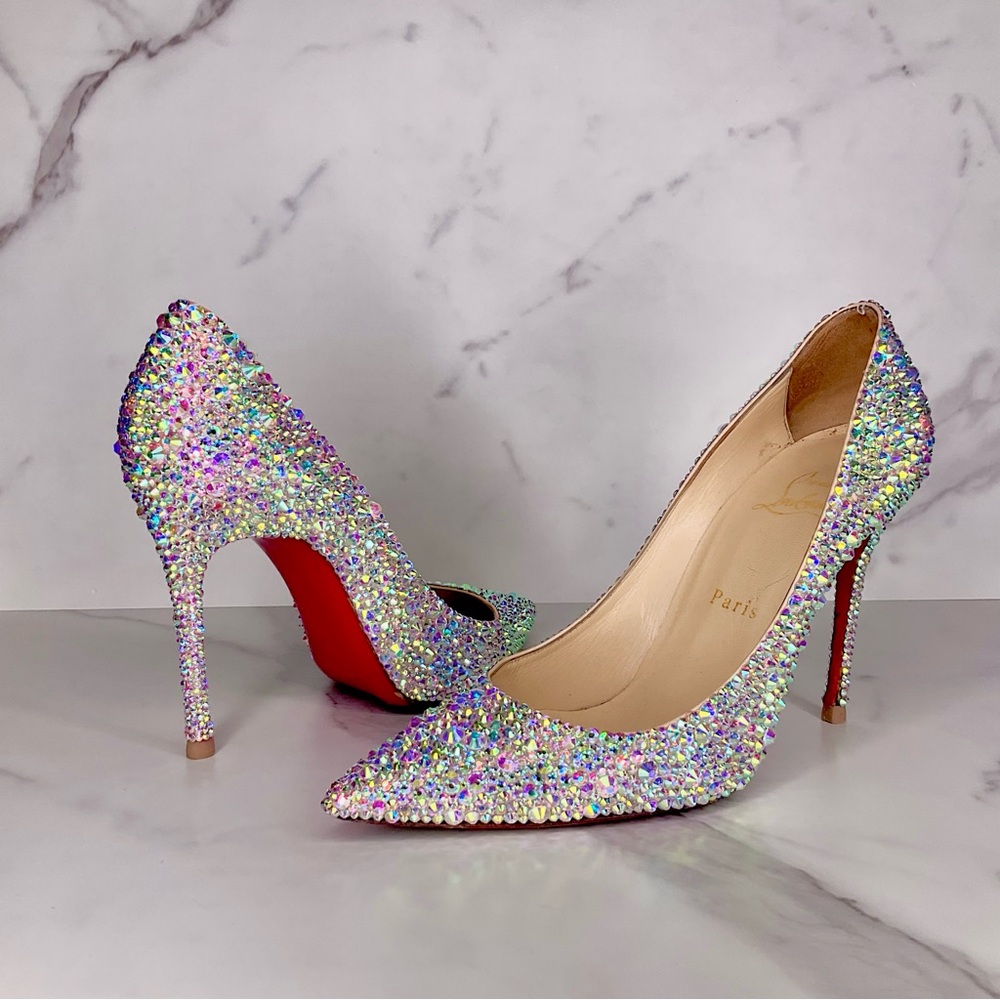 Christian Louboutin Kate 100mm AB Unicorn Crystal Strass Size EU 38.5 / US 38.5